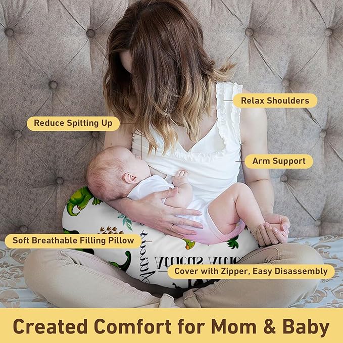 Dyoart Baby Nursing Pillow Cover-Personalized Gifts,Soft Snug Fits On Infant Boys Girls,Custom,Dinosaur,Breathable,Feeding Position Support(one Size)