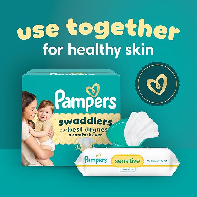 Pampers Swaddlers Disposable Baby Diapers Size 4, 150 Count with Sensitive Water Based Baby Wipes 12 Flip-Top Packs (1008 Wipes Total)