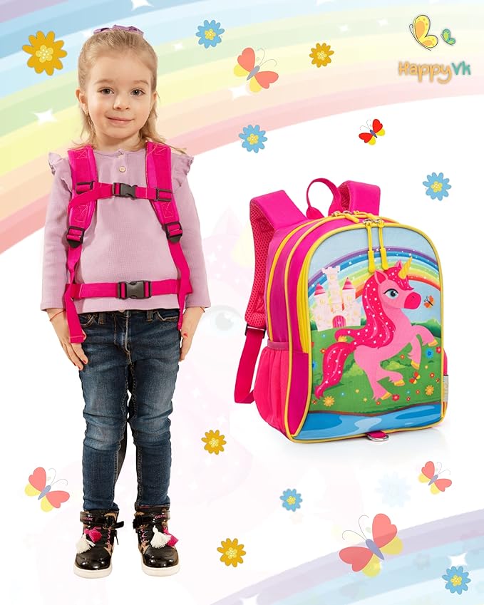 HappyVk Backpack with Leash for Kids - Anti Lost Walking Toddler Leash - Unicorn Design - for 1-4 Years Old Girls