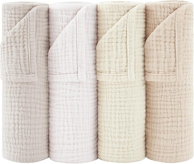 Susurration Muslin Burp Cloths 24x24 Inches Ultra Soft 100% Cotton, 4 or 7 Pack Baby Washcloths for Newborn, Absorbent Burp Rags & Swaddle Blankets