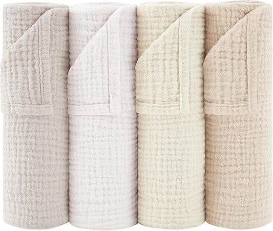 Susurration Muslin Burp Cloths 24x24 Inches Ultra Soft 100% Cotton, 4 or 7 Pack Baby Washcloths for Newborn, Absorbent Burp Rags & Swaddle Blankets