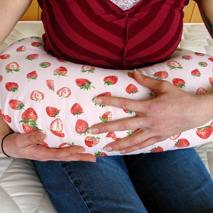 Red Strawberries Baby Nursing Pillow Covers for Boy Girl Watercolor Strawberries Fruit Nursery Slipcovers for Breastfeeding Pillows Sweet Summer Pink Soft Stretchy Removable Covers for Newborn Infant