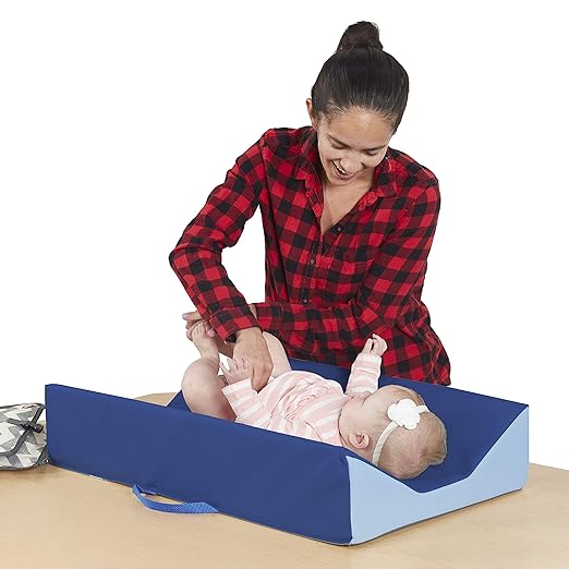 FDP SoftScape Ultra-Soft Daycare Baby and Infant Contoured Changing Pad, Non-Slip Bottom, Built-In Handle Easy to Transport Travel - Navy/ Powder Blue (10421-NVPB)