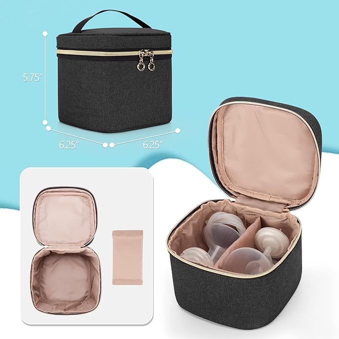 LUXJA Breast Pump Bag Compatible with Spectra S1 and S2 (with a Breastmilk Cooler Bag, a Small Carrying Case and a Waterproof Mat), Pumping Bag for Breast Pump and Extra Parts, Black
