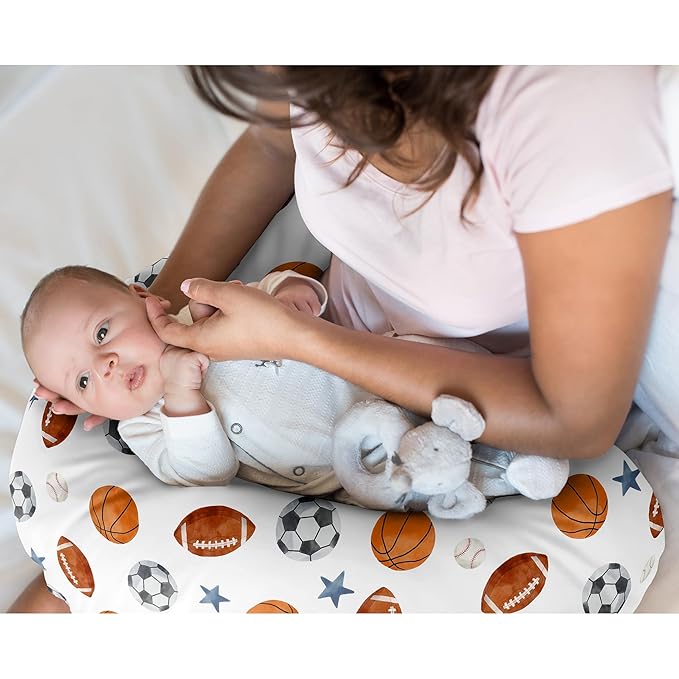 Sweet Jojo Designs Sports Theme Boy Nursing Pillow Cover Baby Breastfeeding Slipcover Infant Newborn Nursery Bottle Breast Feeding Pillowcase Pillow NOT Included Watercolor Vintage Sport Themed Stars