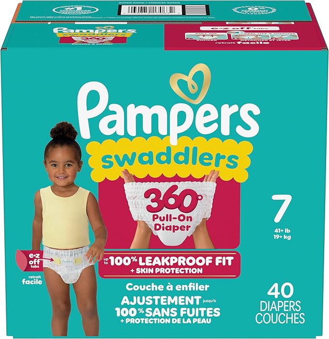 Pampers Swaddlers 360 Pull-On Diapers, Size 7, 40 Count for up to 100% Leakproof Skin Protection and Easy Changes