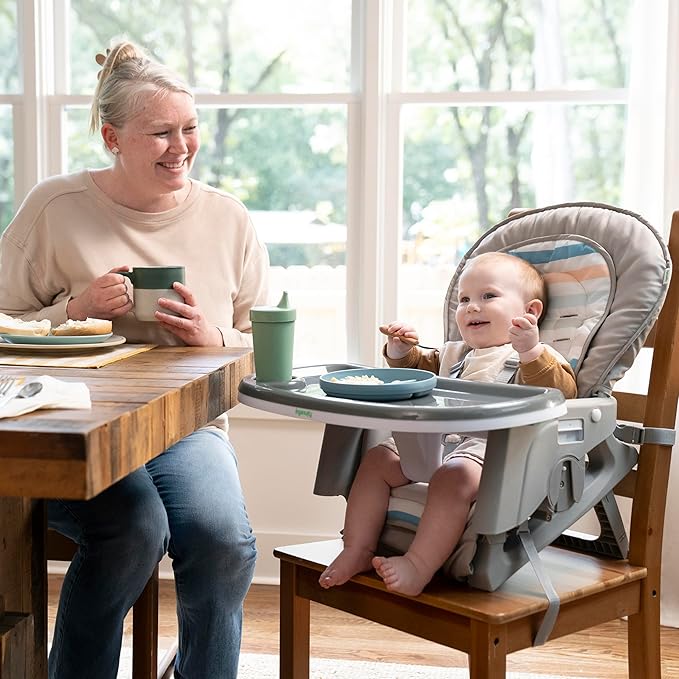 Ingenuity Proper Positioner Create Up Baby High Chair, 9 Modes of Use, Toddler Tower, Table and Chair, Foldable, Adjustable Footrest, 90 Degree Posture Aids Digestion, Ages 0-5 Years - Soulful Skies