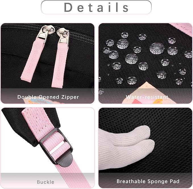 Mini Backpacks for Toddler Girls 9 inch Bookbag Purse with Baby Leash Backpack for Kids 1-2 (Black and Pink)