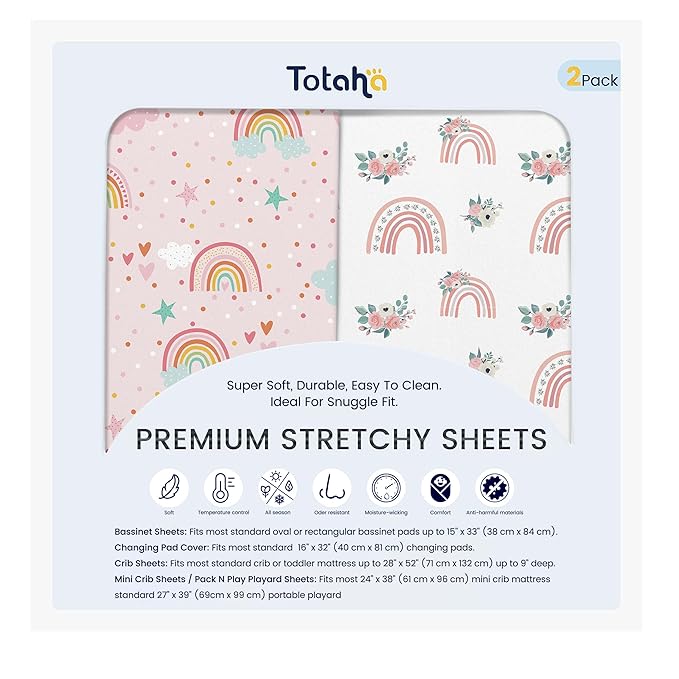 TotAha Changing Pad Cover, Buttery Soft Diaper Changing Pad Covers for Girls Boys, Super Stretchy Jersey Knit Changing Table Covers, 5'' Deep Pocket, 2 Pack