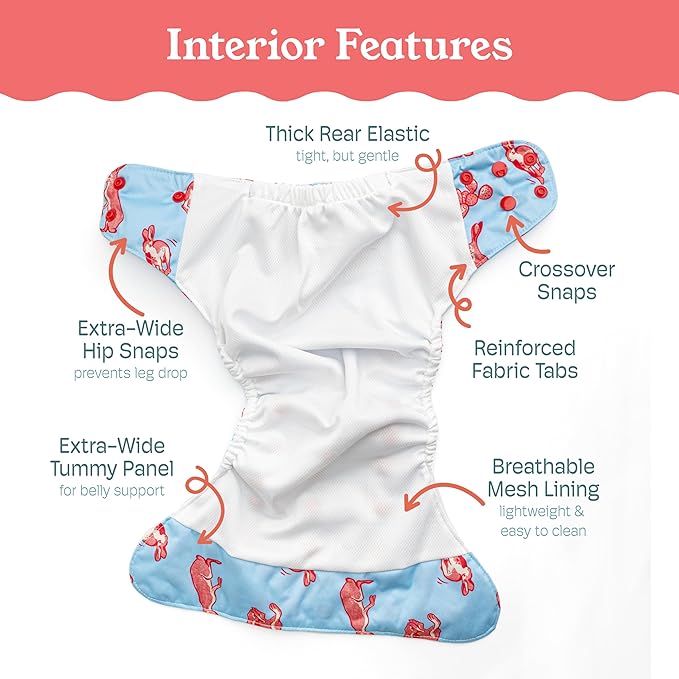 Kinder Cloth Diapers Reusable Baby Diapers Pocket Style Athletic Wicking Jersey, Bamboo Viscose Inserts, Wet Bag, Newborn to Potty Training 7-60lbs, One Size (Western Wildlife, 5 Pack, with Inserts)