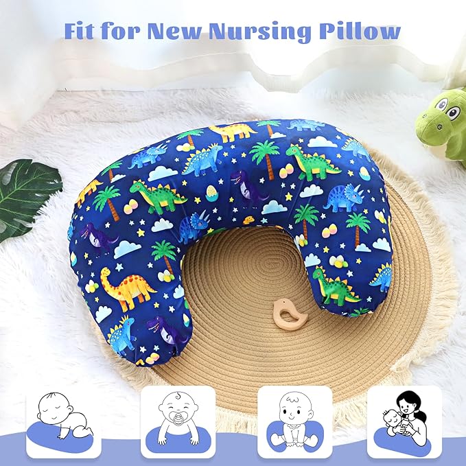 Hooyax Waterproof Nursing Pillow Cover, Stretchy Nursing Covers for New-Designed Breastfeeding Pillows, Adorable Infant Feeding Pillow Slipcover for Baby Boy and Girls (Dinosaur)