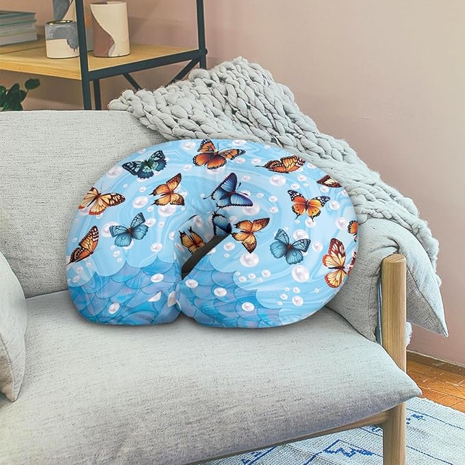 Forchrinse Colorful Butterfly Pearls Blue Mermaid Nursing Pillow Cover Ultra Soft Feeding Pillow Slipcover for Breastfeeding Moms