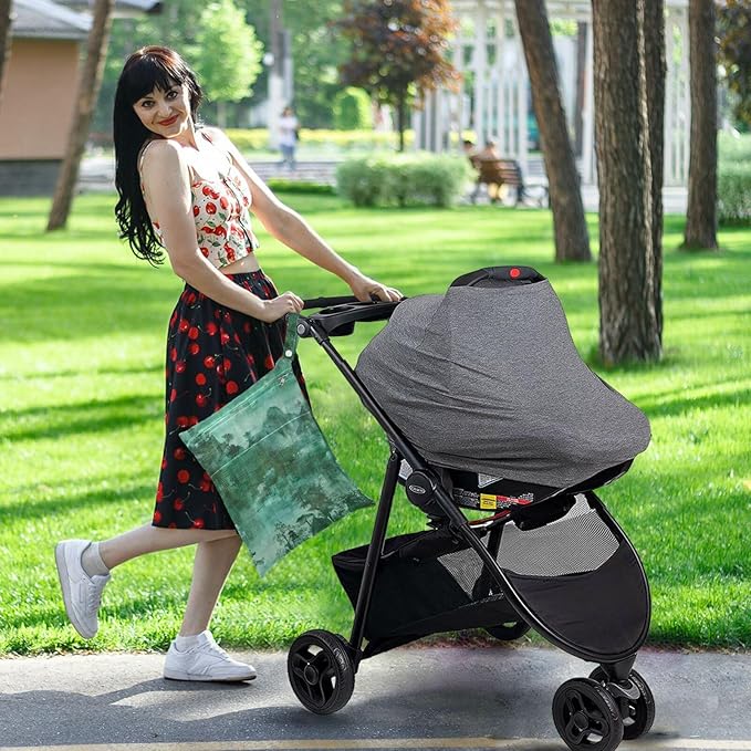 Green Chinese Style Landscape Painting waterproof wet diaper bag 2 Pack travel essentials for baby with handles for pool, beach