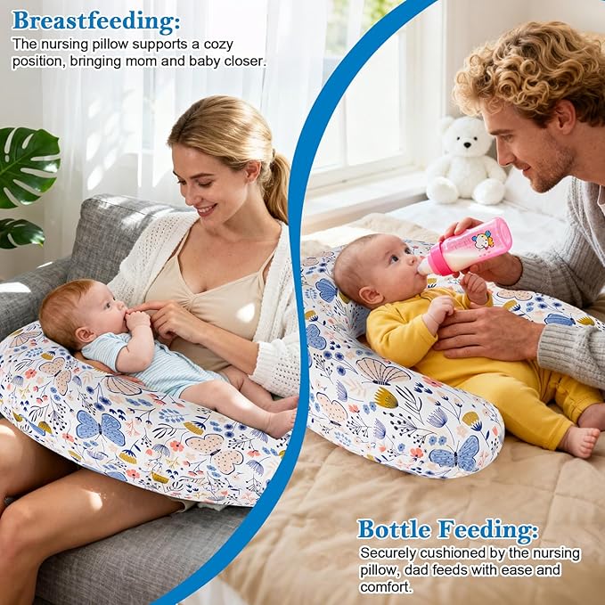 Nursing Pillow – Ergonomic Breastfeeding & Bottle Feeding Support, Standard Size, Breathable with Washable Cover, Hypoallergenic, Ideal for Tummy Time and Sitting Support