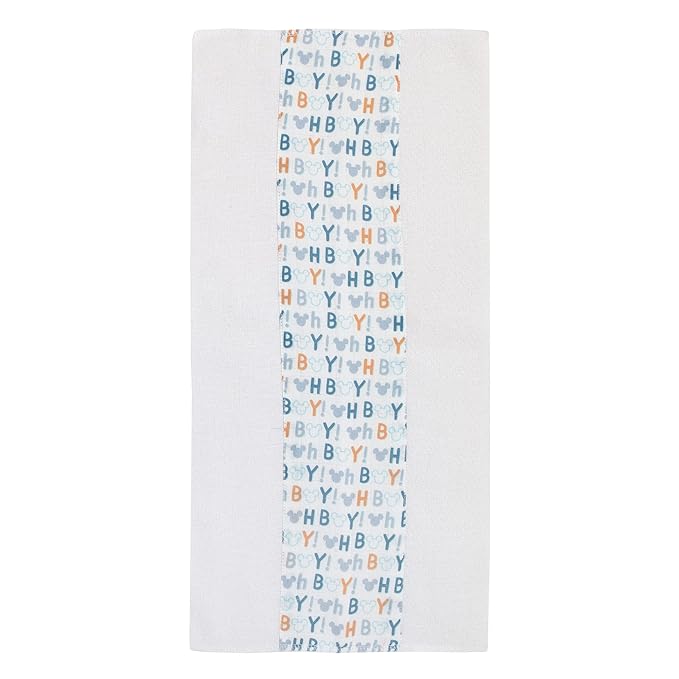 Disney Mickey Mouse Blue, White, and Orange 2Pk 100% Cotton Muslin Burp Cloths