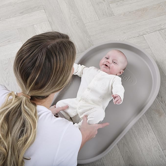 Shnuggle Squishy Changing Mat - Baby Changing Diaper Pad, Wipeable Easy-to-Clean Nappy Station, Warm-to-Touch Surface, Non-Slip Base, No Covers Needed - Taupe