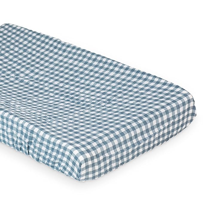 lulujo Baby Changing Pad Cover 100% Cotton Muslin Fitted Standard Size, 32 x 16 Inches, Navy Gingham