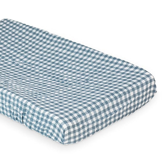 lulujo Baby Changing Pad Cover 100% Cotton Muslin Fitted Standard Size, 32 x 16 Inches, Navy Gingham