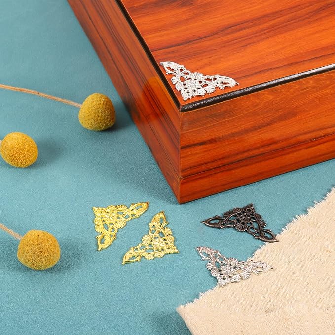 uxcell Metal Corner Protector, Furniture Decorative Edge Cover, Album Corner Protectors Covers for Box Wooden Case Table Desk, 4 Pcs, 34mm Gold
