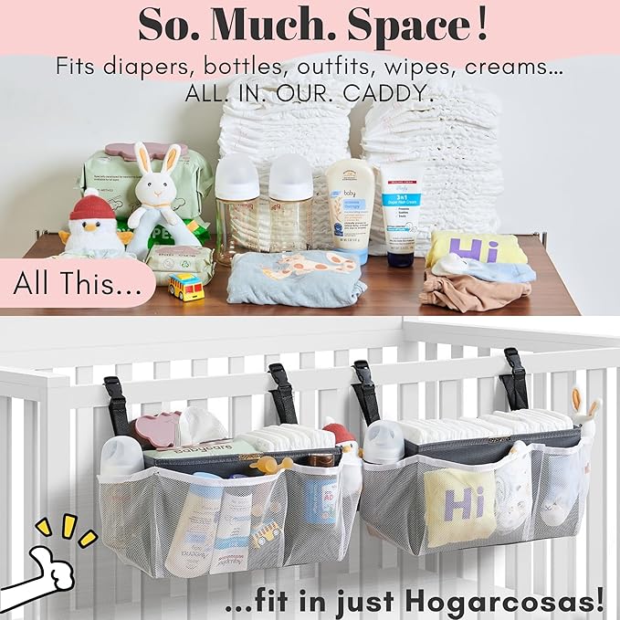 Diaper Caddy Organizer for Crib, 2-Pack Hanging Diaper Stacker Nursery Storage Bags - Large Capacity for Baby Essentials - Hold 50+ Diapers，Made of Washable Durable Oxford Fabric（Snap Buckle）