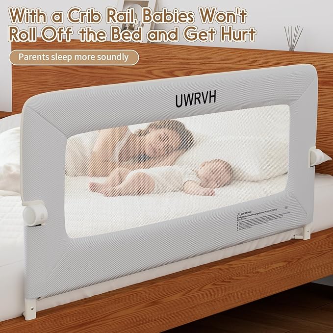 Folding Bed Rail Guard for Toddlers,Safety Toddler Bed Rails,Baby Bed Rails- U-Shape No Drilling Design, Universal Fit for Twin/Full/Queen/King/Bunk Beds (Grey, 43" L x 28" H)