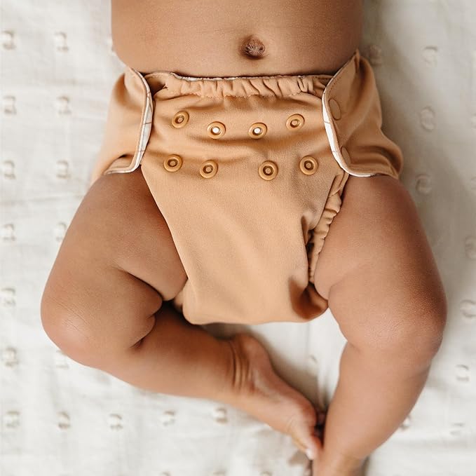 Esembly Cloth Diaper Cover - Reusable Swim Diaper, Waterproof, Breathable - Adjustable Outer Layer Over Absorbent Inner for Blowout Protection - Sepia, Size 1 (7-17lbs)