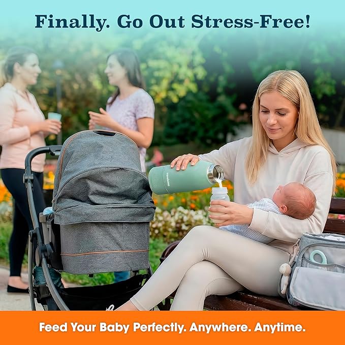TRAVELISIMO Portable Bottle Warmer for Travel, Dual Heating Modes, Water & Breast Milk Warmer for Baby, Baby Bottle Warmer, Fast Heating & Long Battery Life, Large Capacity, Calentador de Biberones