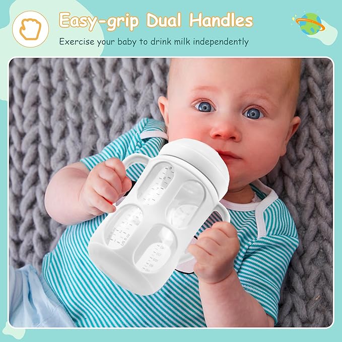 4 Pack Silicone Sleeves with Handles for Philips Avent Natural Baby Bottle 9 oz/8 oz, Avent Glass Bottles Sleeve Easy grip, Anti Breakage Baby Bottle Holder, Compatible with Philips Avent Glass Bottle