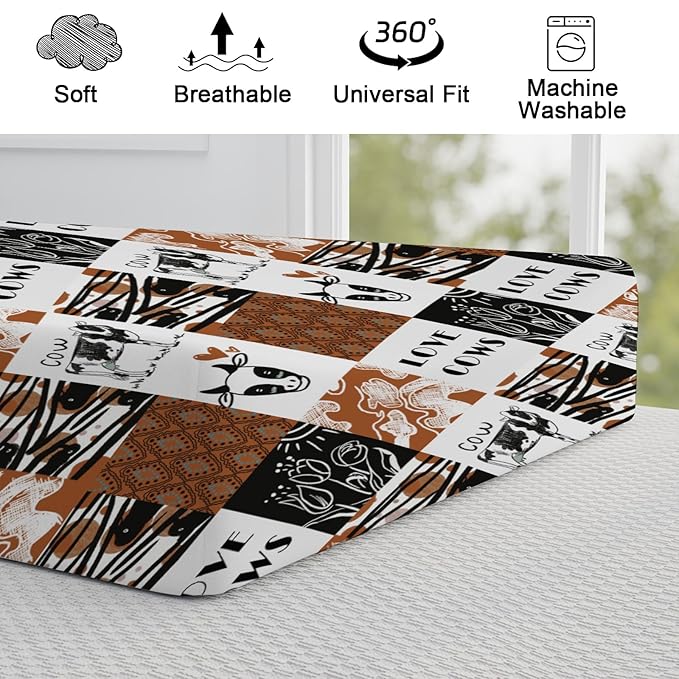 Love Cows Changing Pad Cover Hippie Funny Cows Boho Floral Change Table Pad Cover for Boys Girls Soft Breathable Stretchy Snug Fitted Unisex Diaper Change Table Sheets Mats 32''x16'' Brown