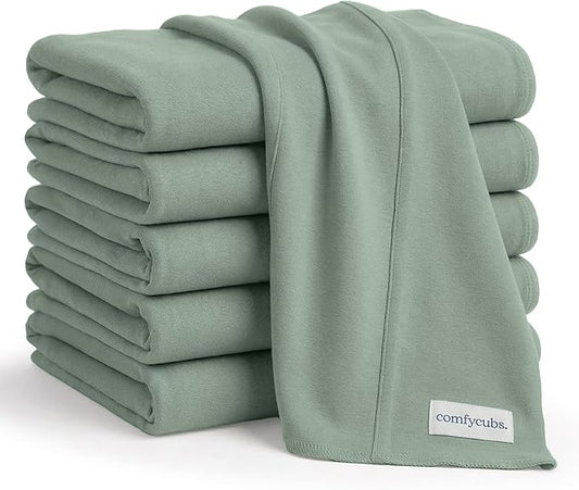 Comfy Cubs Baby Burp Cloths Set (Pack of 6) - Large, 6-Layer, Ultra Absorbent 100% Cotton for Infant Spit-Up, Drool, and Messes - Soft, Gentle, Thoughtful New Born Baby Gifts, Fern