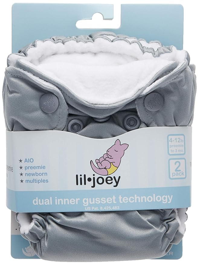 Kanga Care Lil Joey Newborn All in One AIO Cloth Diaper (2pk) Platinum 4-12lbs