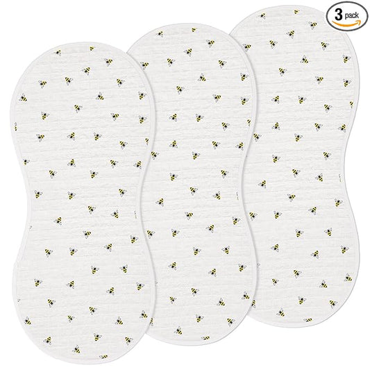 Hahafelt 3 Pcs Changing Pad Liners Fits in Peanut Shaped Changing Pad Waterproof Diaper Mats Organic Cotton Mats are Warm on Baby's Back, Washable Reusable (Bee,Cream Color)