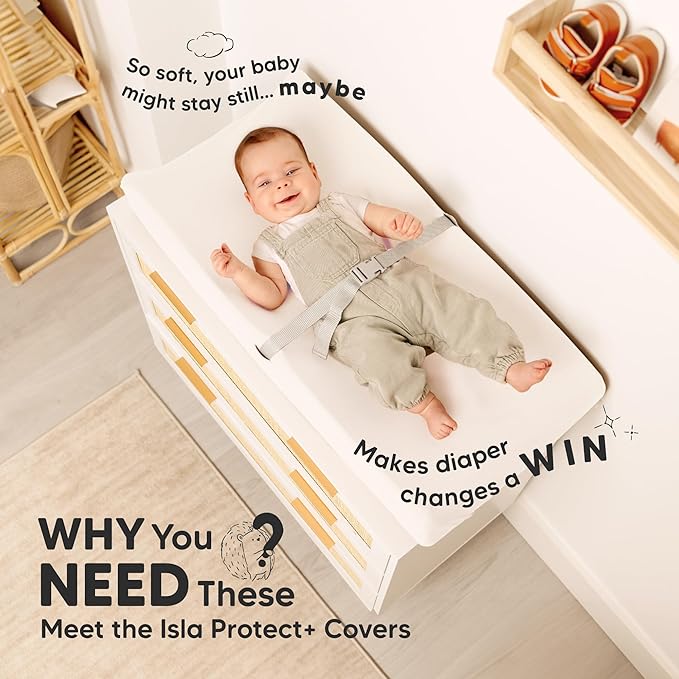 2-Pack Waterproof Changing Pad Covers Boy,Girl – 32x16 Soft Viscose Derived From Bamboo Baby Changing Table Cover,Wipeable Diaper Change Pad Sheets,Nursery Contour Baby Diaper Change Liner(Soft White)