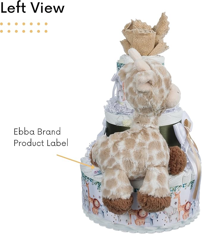 Lil' Baby Cakes Safari Diaper Cake - Beautiful Safari-Themed Baby Gift Using Size 1 Swaddler Diapers - Perfect for Baby Showers with Safari Animal Decorations, Giraffe Diaper Cake - 10 in x 12 in