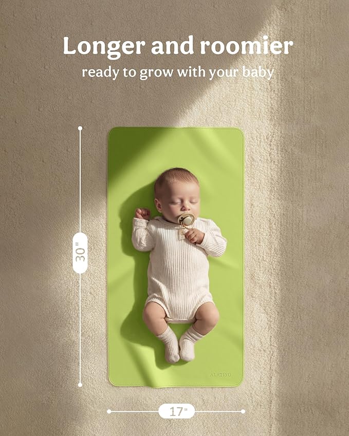 Vegan Leather Portable Changing Pad 2 Pack – Large 30"x17" Waterproof Travel Diaper Mat, Wipe-Clean & Foldable Changing Mat for Babies & Toddlers, Perfect Newborn Baby Shower Gifts (Beige & MossGreen)