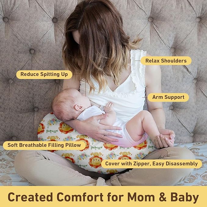 Dyoart Custom Baby Nursing Pillow Cover for Nursing, Lion Theme Removable Nursing Covers for Breastfeeding Pillows, Ultra Soft Comfortable Slipcover for Newborn Baby Boys and Girls