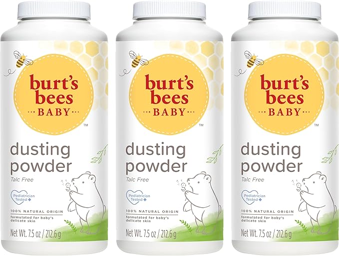 Burt's Bees Baby Dusting Powder, 100% Natural Origin, Talc-Free, Pediatrician Tested, 7.5 Ounces, Pack of 3, Pack May Vary