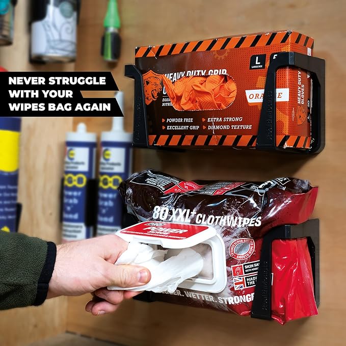 StealthMounts Wipe Holder – 2 Pack Wall Mount Wipe Dispensers & Storage Racks for Workshop, Garage & Cleaning Stations – Made in The UK