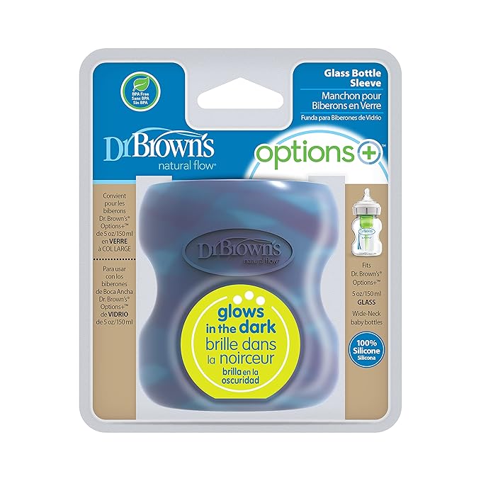 Dr. Brown's Natural Flow Anti-Colic Options+ Wide-Neck Glass Baby Bottle 5 oz/150 ml & Natural Flow Options+ Glass Baby Bottle Sleeves,100% Silicone,5 oz,Wide-Neck