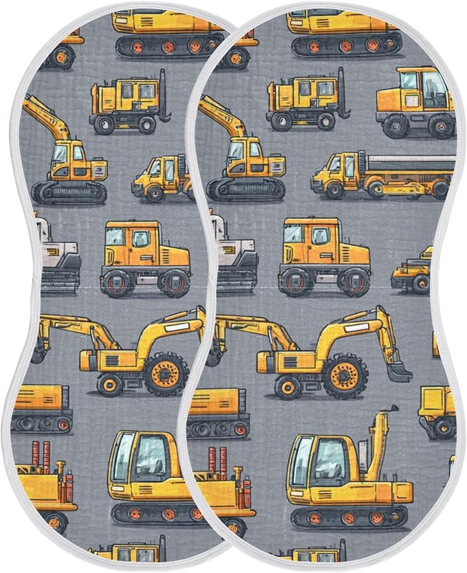 Construction Excavator Trucks Burp Cloths Baby Boys Girls Absorbent Soft Cotton Burping Cloths Rags, 2 Pack