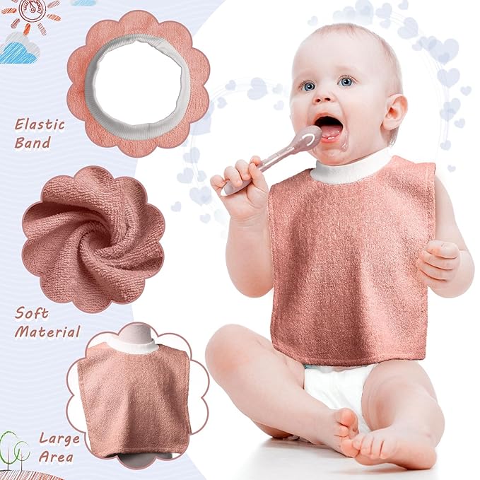 Foaincore 6 Pcs Pullover Baby Bibs Cotton Terry Toddler Absorbent Infant for Feeding and Drooling Towel Bib (Vivid Color)