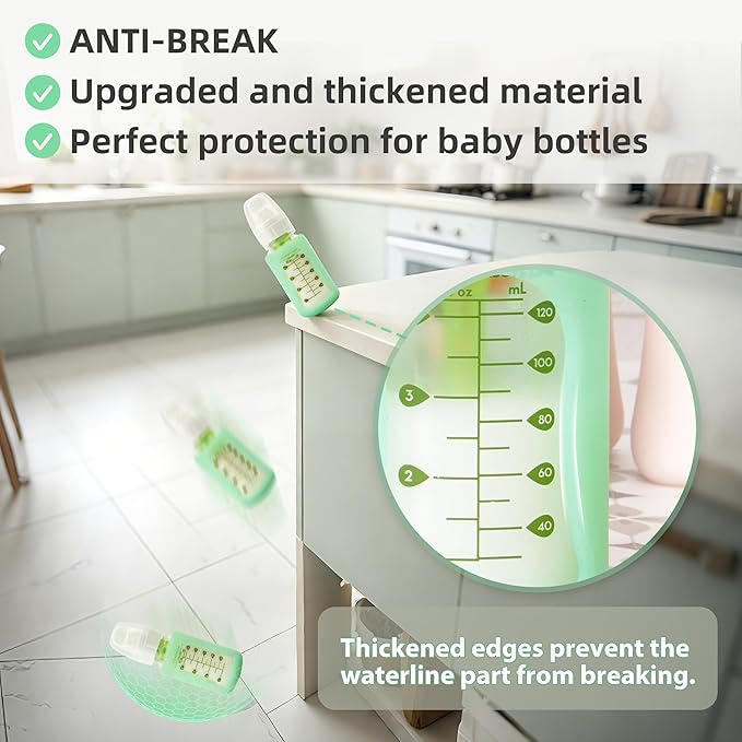 4PCS Silicone Baby Bottle Sleeves for Dr. Brown Bottles 8 oz, Anti Breakage Baby Bottle Sleeves Holder for Dr. Brown Glass Bottles, Narrow Sleeve with a Cutout, Clear Vision, Dishwasher Safe, 8oz