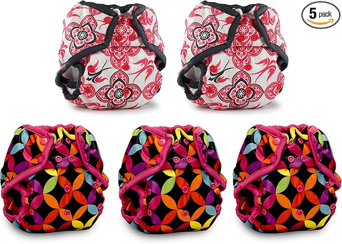 Kanga Care Rumparooz Reusable Cloth Diaper Covers One Size for Fitted Diapers and Prefolds with Leg Double Gusset (5pk) - Girl Prints