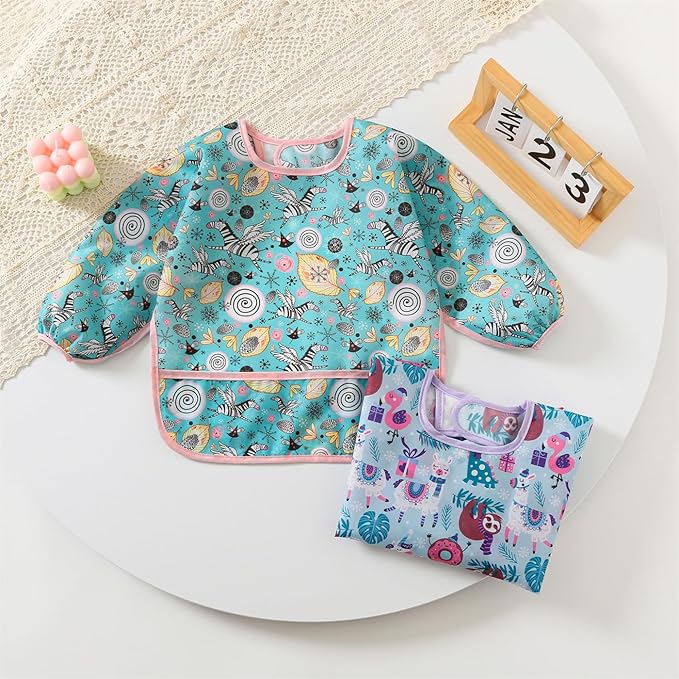 3 Pack Long Sleeve Bib,Baby Smock for Eating 6-30 Months Reusable Shirt Bibs for Babies Toddler