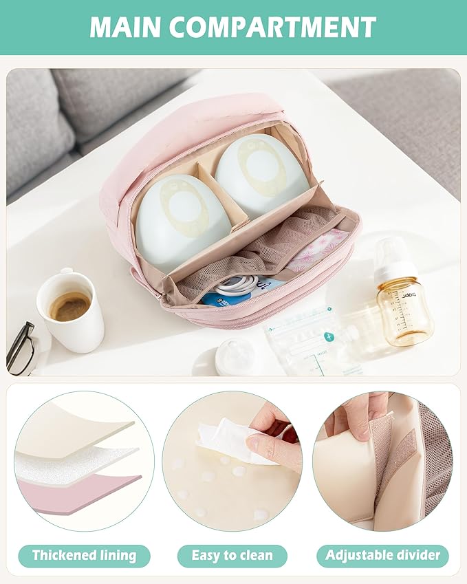 Wearable Breast Pump Bag Compatible with Momcozy, Medela and Eufy Pumps, Portable Pumping Bag with Handle for Work, Travel, and Family Use, Pink