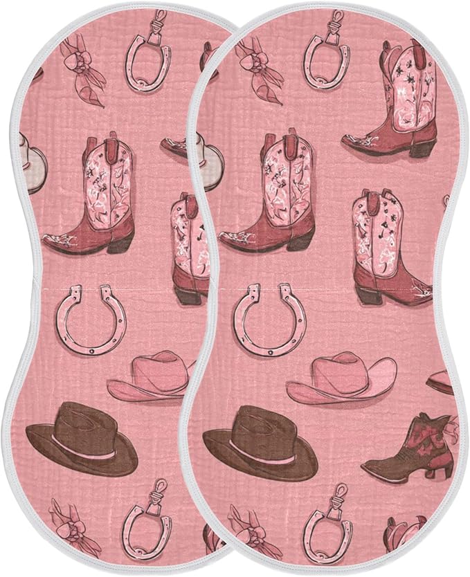 Western Cowgirls Pinks Burp Cloths Baby Boys Girls Absorbent Soft Cotton Burping Cloths Rags, 2 Pack