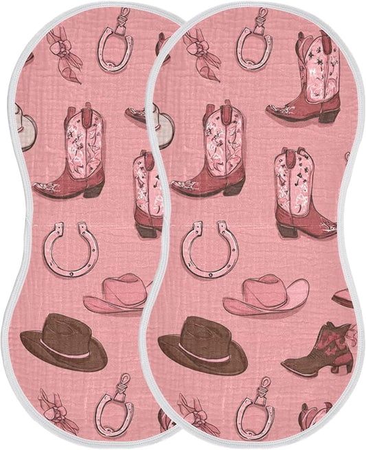 Western Cowgirls Pinks Burp Cloths Baby Boys Girls Absorbent Soft Cotton Burping Cloths Rags, 2 Pack