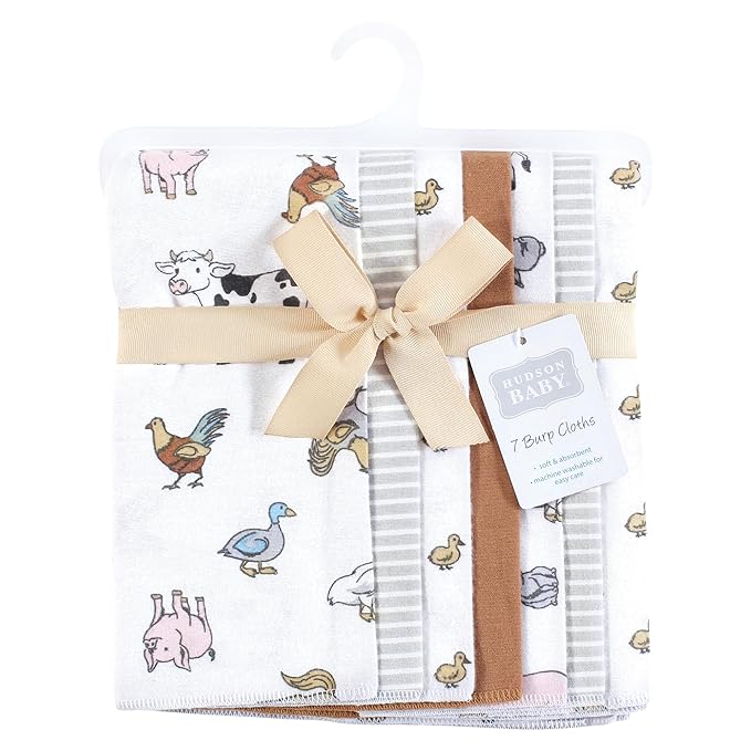 Hudson Baby Unisex Baby Flannel Burp Cloth 7pk, Farm World, One Size