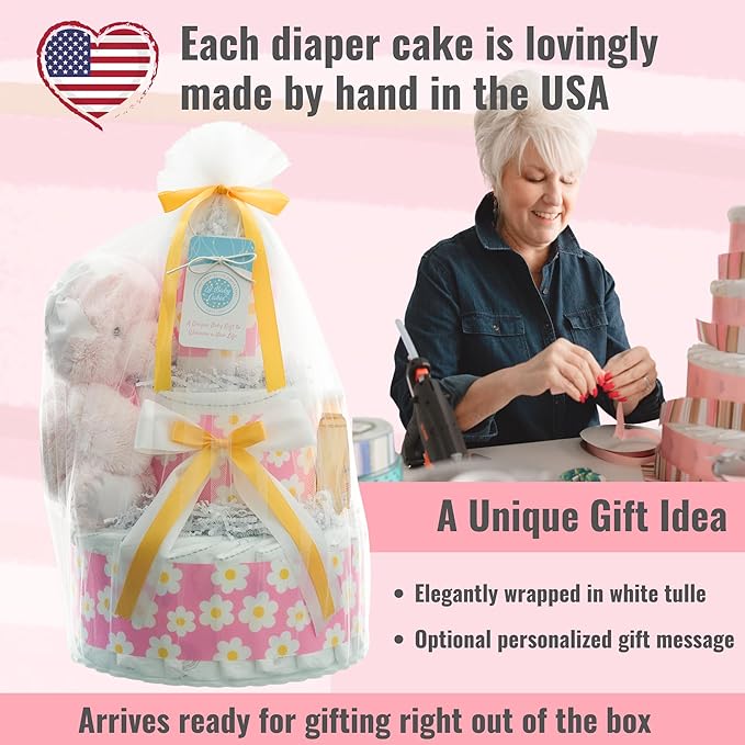 Lil' Baby Cakes Flower Diaper Cake - Makes a Beautiful Baby Gift - Size 1 Diapers - 10 in X 12 in