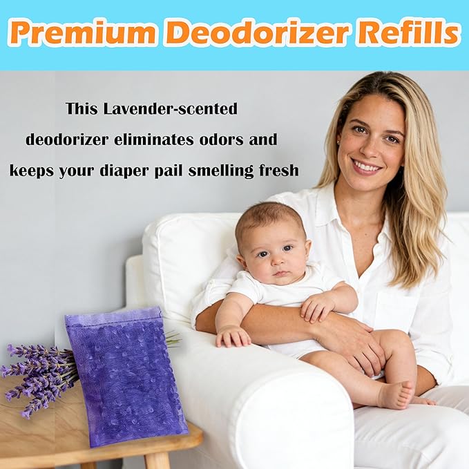 14 Pack Diaper Pail Odor Absorber Refills for Munchkin Step and Pall Diaper Pails, Odor Eliminator Filter Refills for Puck Baking Soda Cartridge (Lavander)